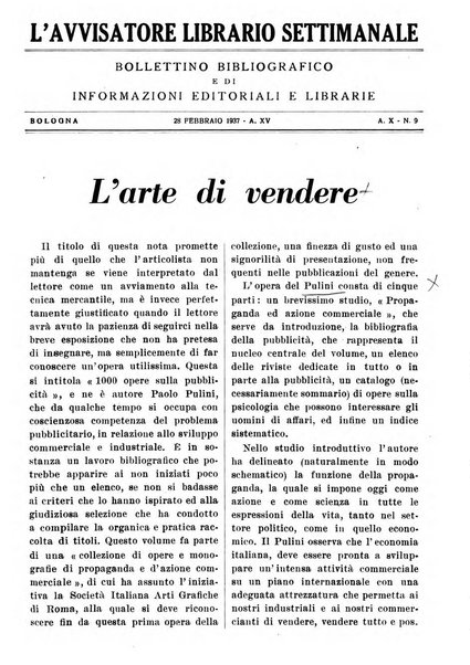 L'avvisatore librario settimanale bollettino bibliografico