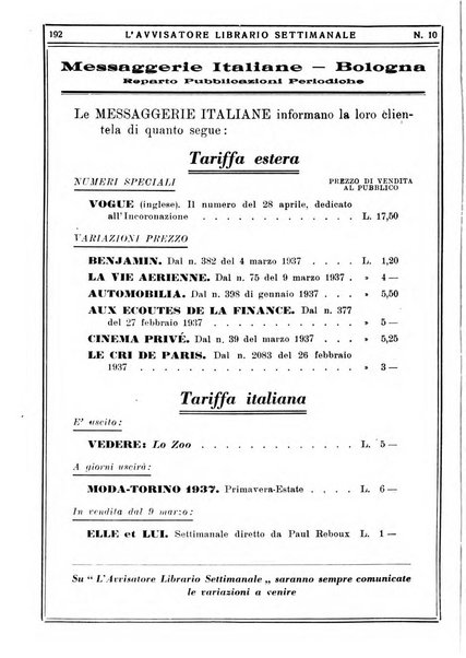 L'avvisatore librario settimanale bollettino bibliografico