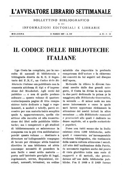 L'avvisatore librario settimanale bollettino bibliografico