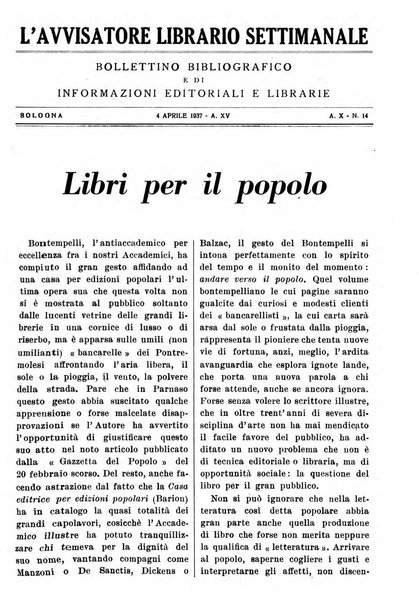 L'avvisatore librario settimanale bollettino bibliografico