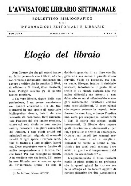 L'avvisatore librario settimanale bollettino bibliografico