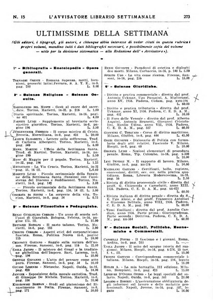 L'avvisatore librario settimanale bollettino bibliografico