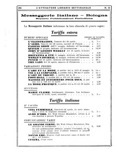 L'avvisatore librario settimanale bollettino bibliografico