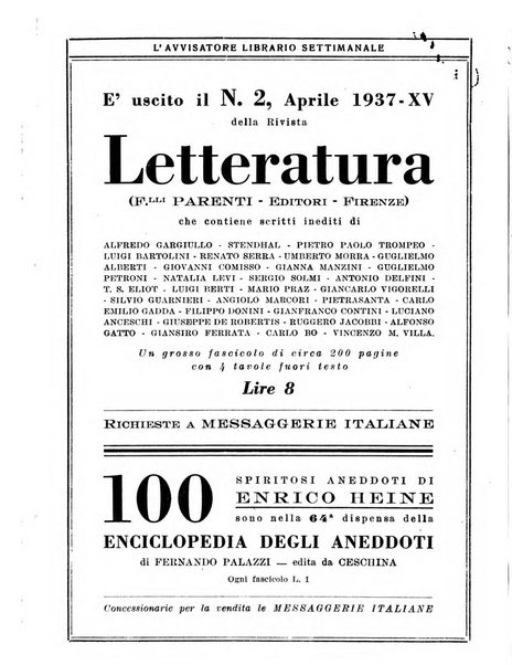 L'avvisatore librario settimanale bollettino bibliografico