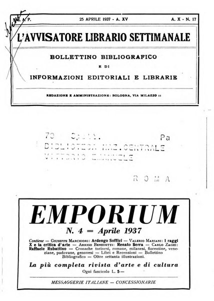 L'avvisatore librario settimanale bollettino bibliografico