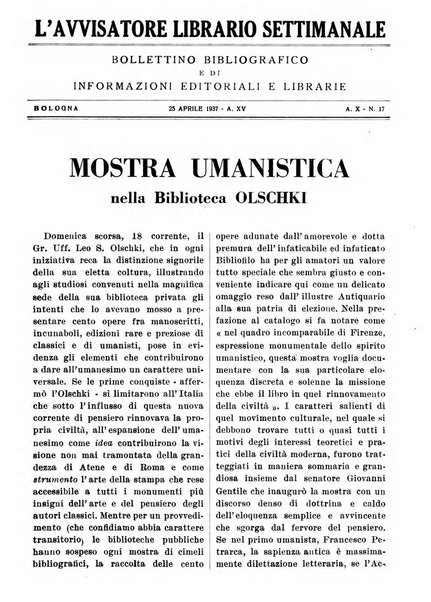 L'avvisatore librario settimanale bollettino bibliografico