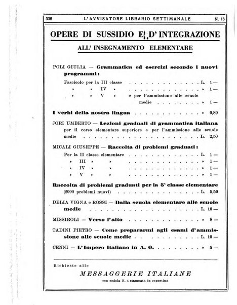 L'avvisatore librario settimanale bollettino bibliografico