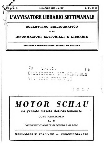 L'avvisatore librario settimanale bollettino bibliografico