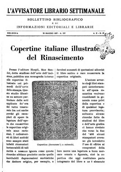 L'avvisatore librario settimanale bollettino bibliografico