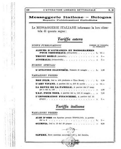 L'avvisatore librario settimanale bollettino bibliografico