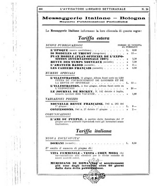 L'avvisatore librario settimanale bollettino bibliografico