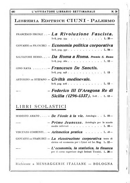 L'avvisatore librario settimanale bollettino bibliografico