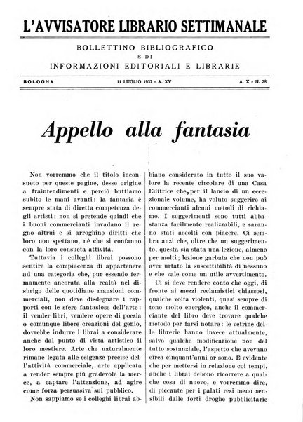 L'avvisatore librario settimanale bollettino bibliografico