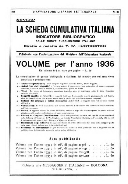 L'avvisatore librario settimanale bollettino bibliografico