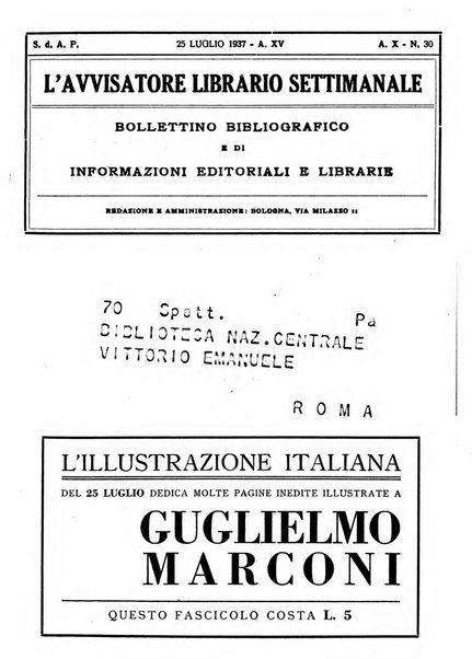 L'avvisatore librario settimanale bollettino bibliografico