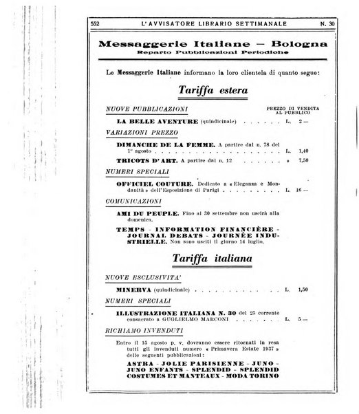 L'avvisatore librario settimanale bollettino bibliografico