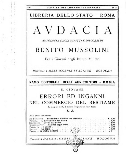 L'avvisatore librario settimanale bollettino bibliografico