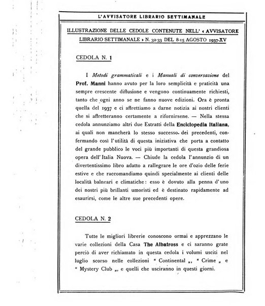 L'avvisatore librario settimanale bollettino bibliografico