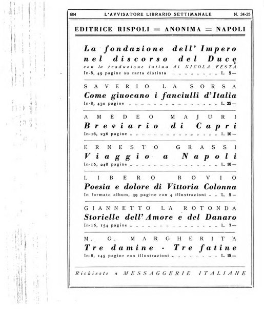 L'avvisatore librario settimanale bollettino bibliografico