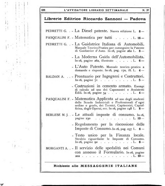 L'avvisatore librario settimanale bollettino bibliografico