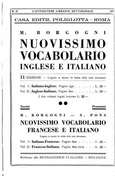 L'avvisatore librario settimanale bollettino bibliografico