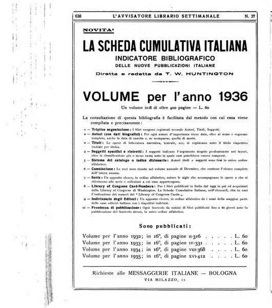 L'avvisatore librario settimanale bollettino bibliografico