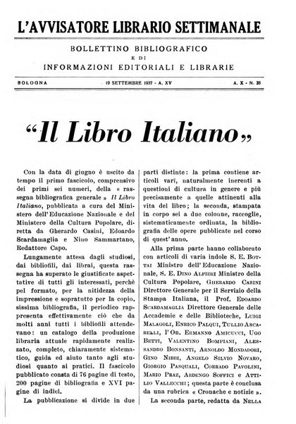 L'avvisatore librario settimanale bollettino bibliografico