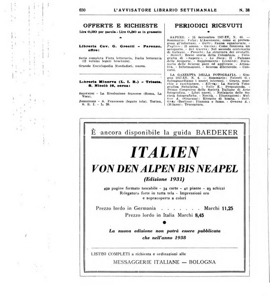 L'avvisatore librario settimanale bollettino bibliografico