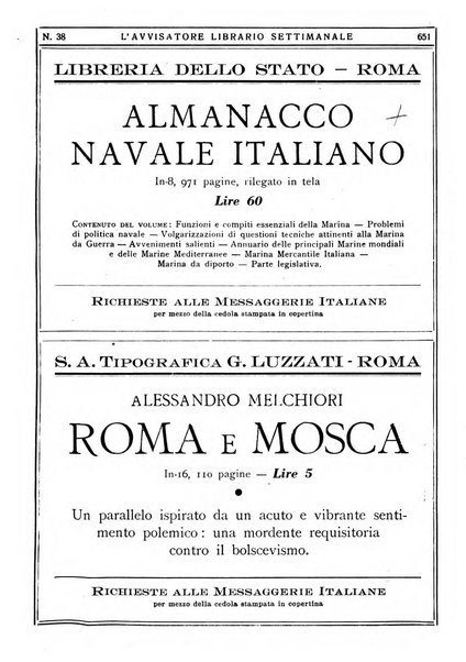 L'avvisatore librario settimanale bollettino bibliografico