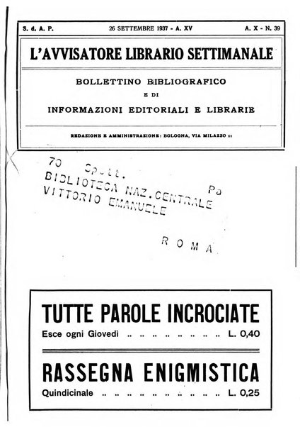 L'avvisatore librario settimanale bollettino bibliografico