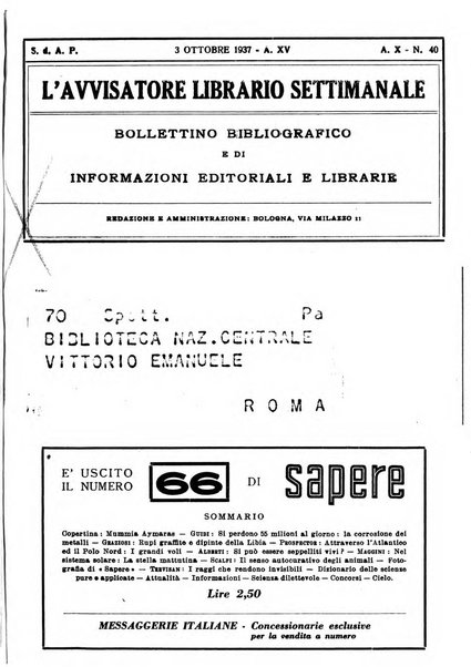 L'avvisatore librario settimanale bollettino bibliografico