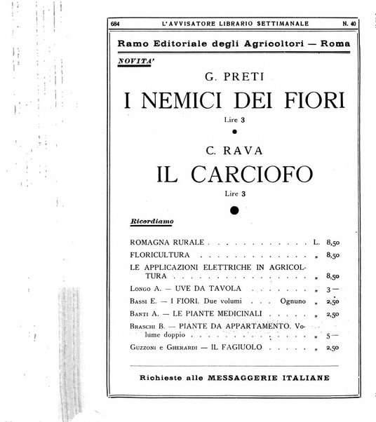 L'avvisatore librario settimanale bollettino bibliografico