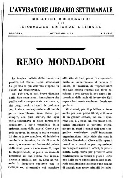 L'avvisatore librario settimanale bollettino bibliografico