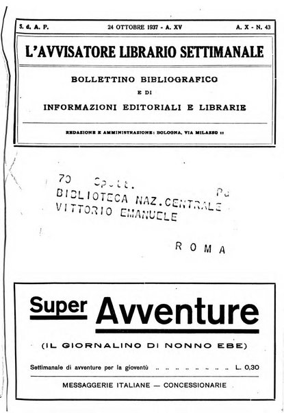 L'avvisatore librario settimanale bollettino bibliografico