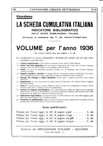 L'avvisatore librario settimanale bollettino bibliografico