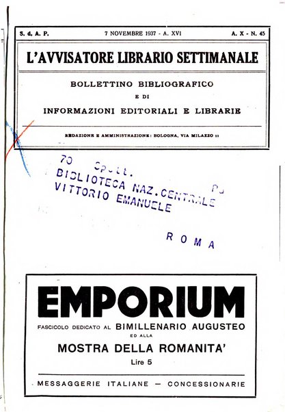 L'avvisatore librario settimanale bollettino bibliografico