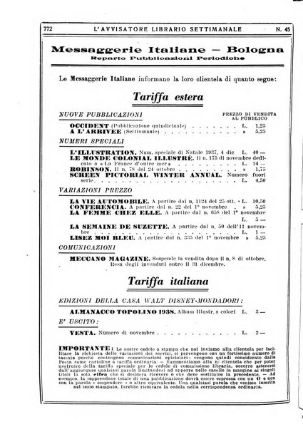 L'avvisatore librario settimanale bollettino bibliografico