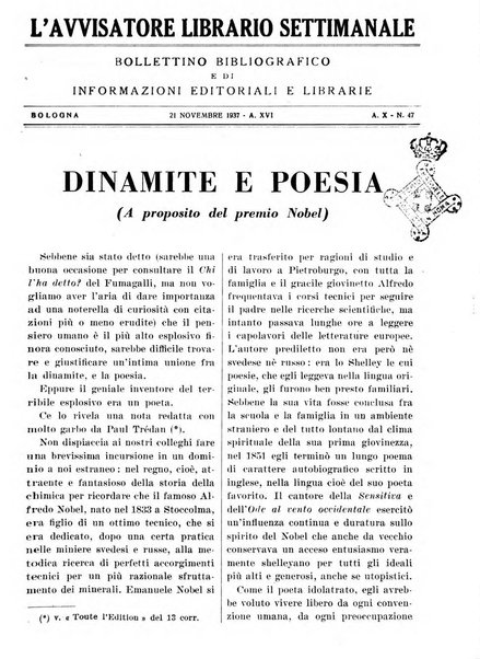 L'avvisatore librario settimanale bollettino bibliografico