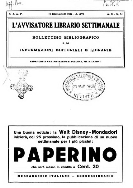 L'avvisatore librario settimanale bollettino bibliografico