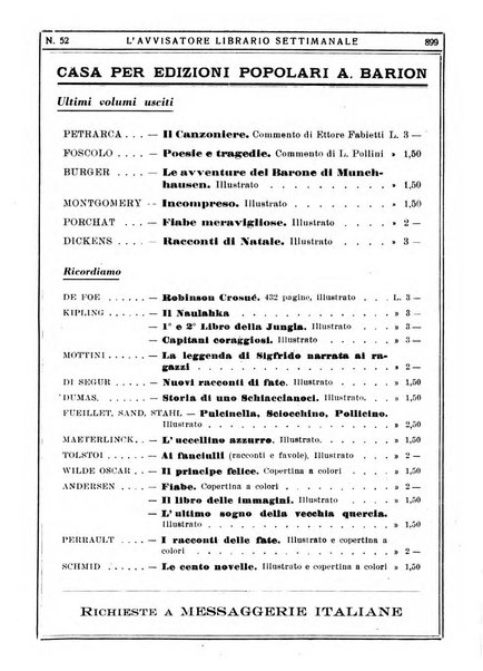 L'avvisatore librario settimanale bollettino bibliografico