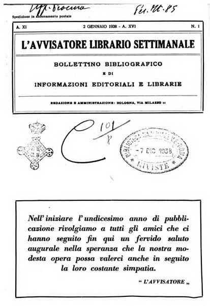 L'avvisatore librario settimanale bollettino bibliografico