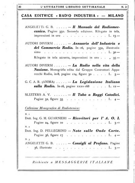 L'avvisatore librario settimanale bollettino bibliografico