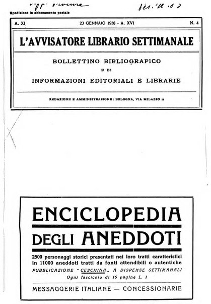 L'avvisatore librario settimanale bollettino bibliografico