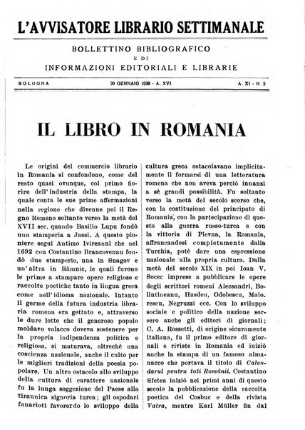 L'avvisatore librario settimanale bollettino bibliografico