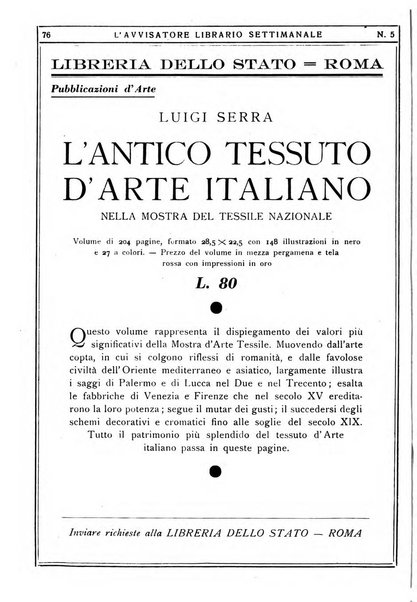 L'avvisatore librario settimanale bollettino bibliografico