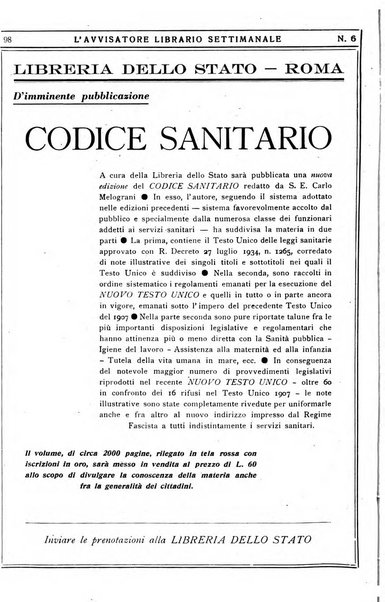 L'avvisatore librario settimanale bollettino bibliografico