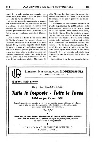 L'avvisatore librario settimanale bollettino bibliografico