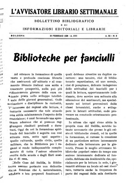 L'avvisatore librario settimanale bollettino bibliografico