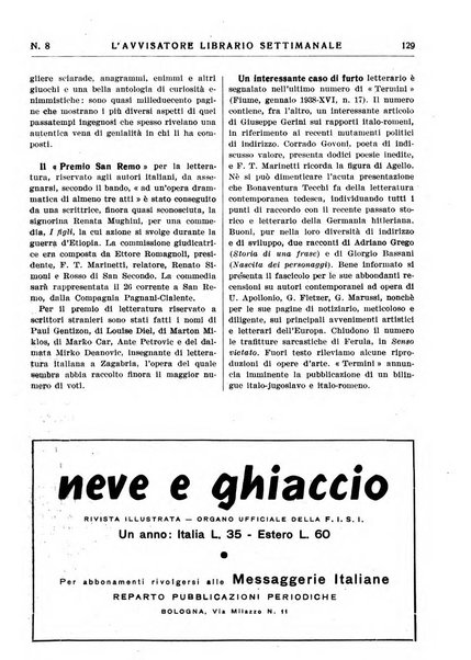 L'avvisatore librario settimanale bollettino bibliografico