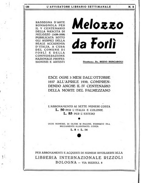 L'avvisatore librario settimanale bollettino bibliografico